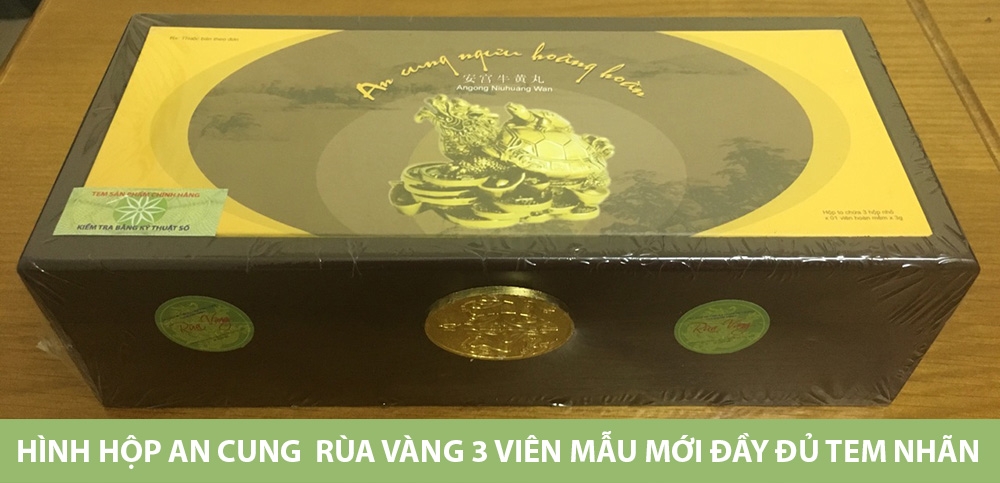 Hình hộp An cung  Rùa vàng 3 viên mẫu mới đầy đủ Tem nhãn