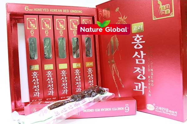 Hồng Sâm Nguyên Củ Tẩm Mật Ong Cao Cấp Hàn Quốc KGS 50g x 6 Củ